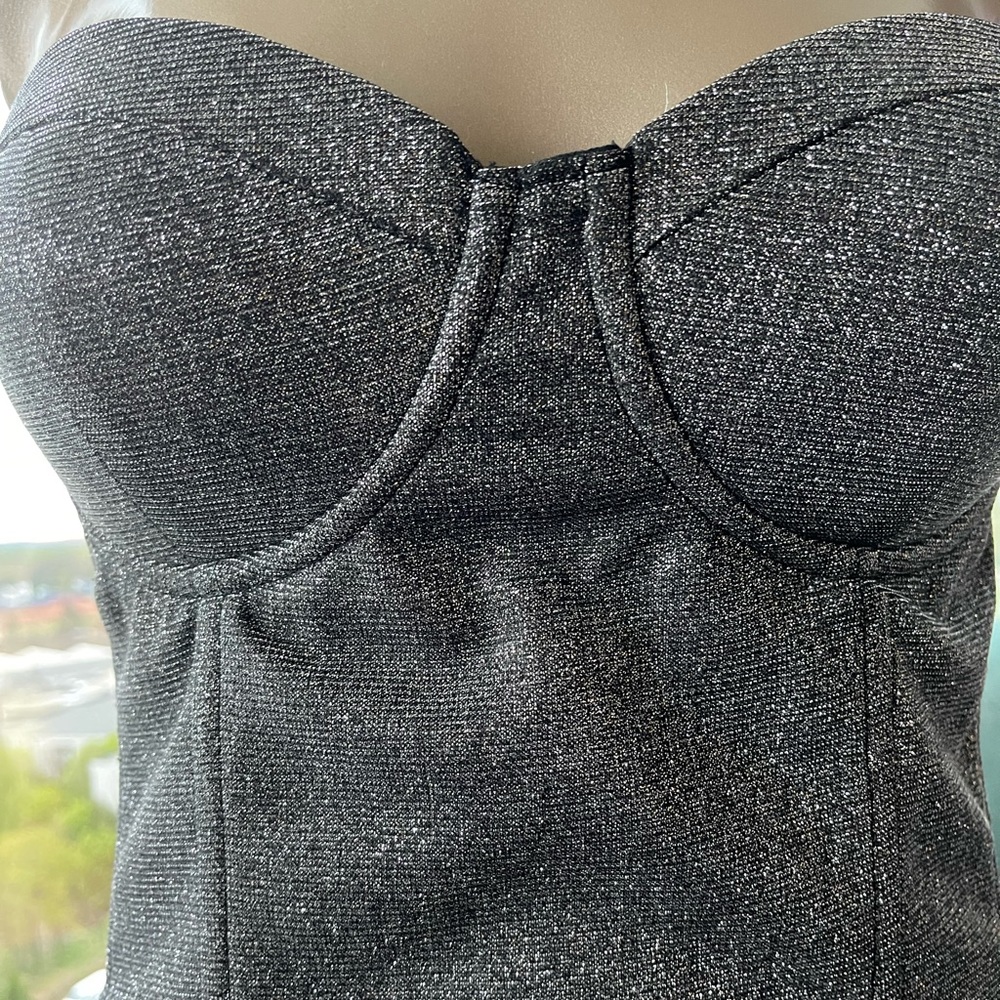 F21 Silver Glitter Bustier. Size L. Worn once. Excellent condition!